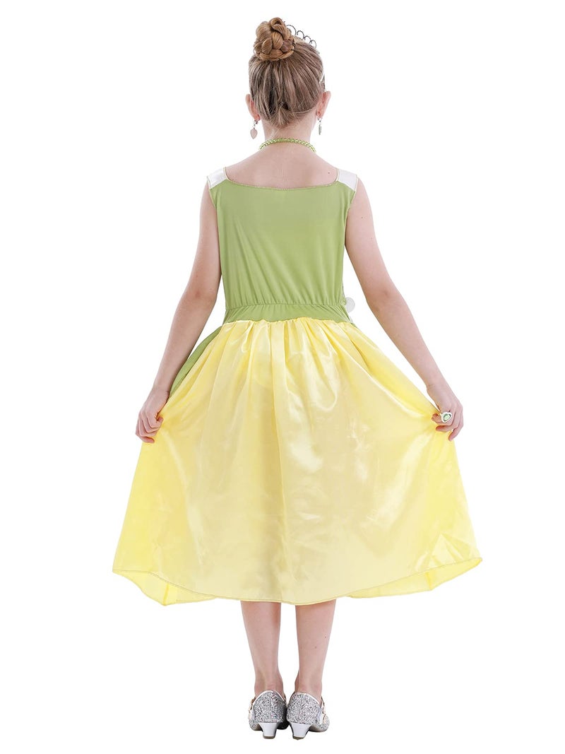 WonderBabe Green Fairy Tale Princess Tiana Dress Fancy Birthday Party Dresses Halloween Christmas Party Dress up Role Play Dresses Luxury Outfit Green Size 5T 6T Age 5-6 Years - Image 3
